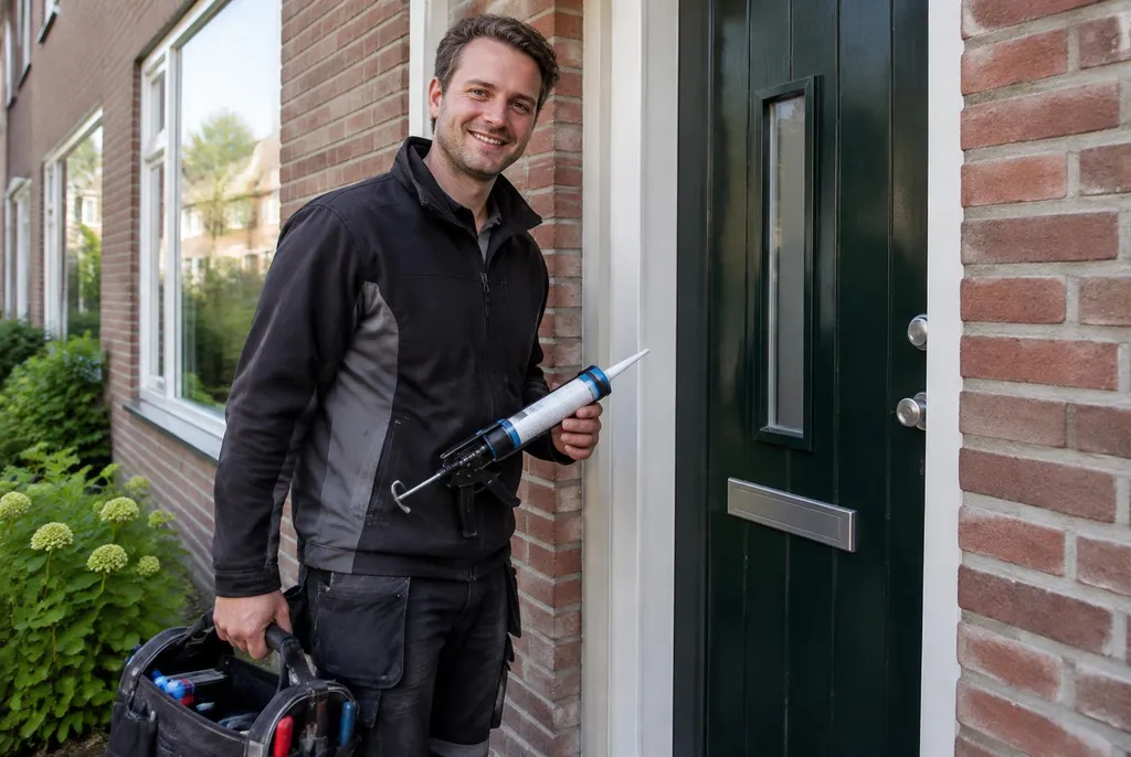 Vakman van Kitbedrijf Monnickendam bij de voordeur van een woning